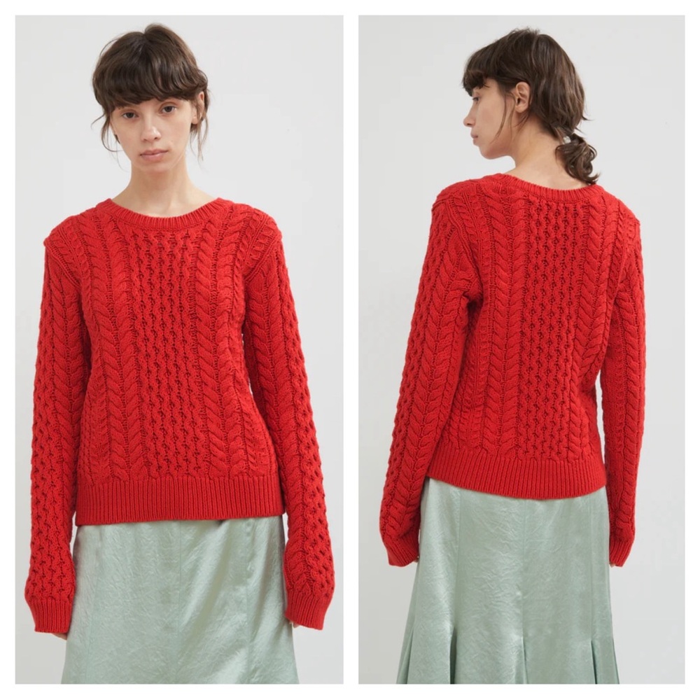 Sies Marjan Britta Cotton Cable Knit Sweater in Lipstick Red - Picture 5 of 9